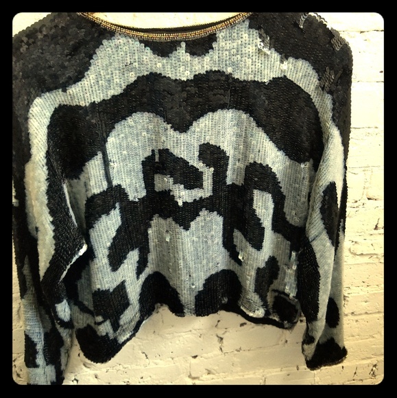 Tops - Gray and Black sequined crop top Tops - Gray and Black sequined crop top